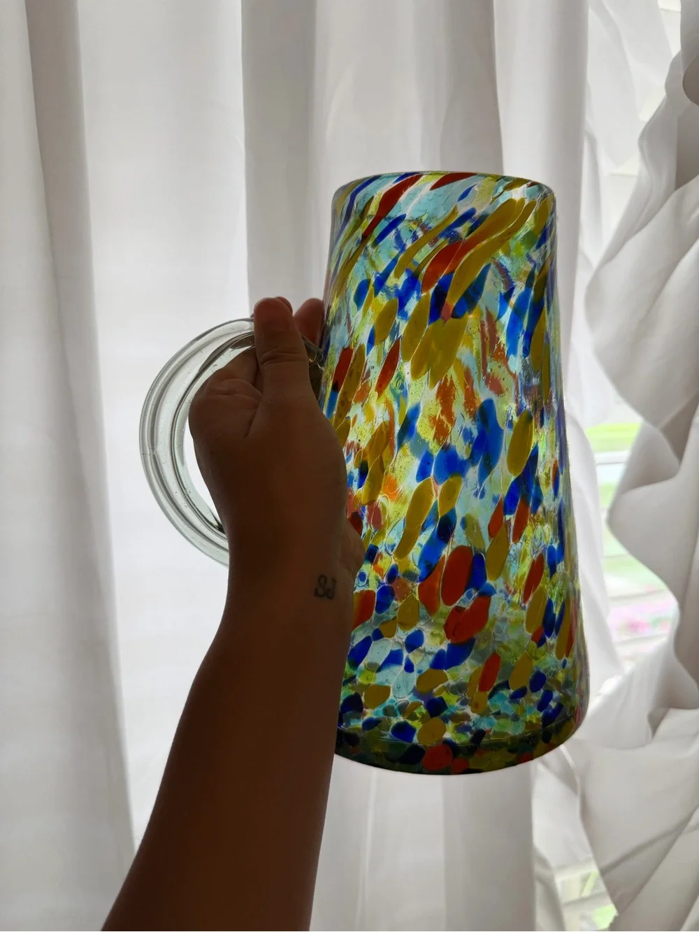 Amici Home Handmade Mexican Confetti Glass Pitcher & 4 Tumblers Set